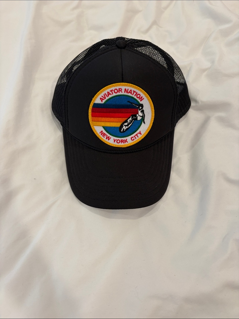Aviator Nation Black Trucker Hat with Multicolor Patch